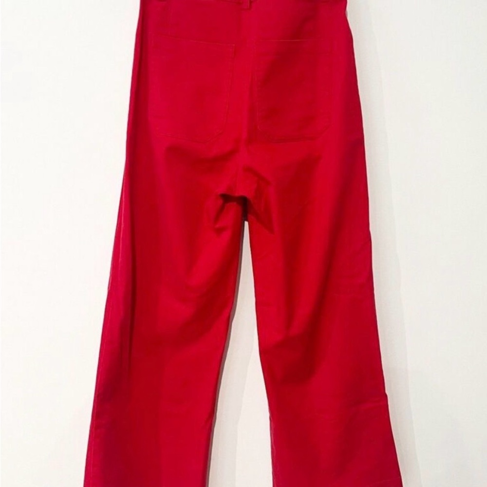 Loup Simone Wide Leg Cropped Red Cotton Blend Button Fly Jean Pants size XS - Picture 6 of 10